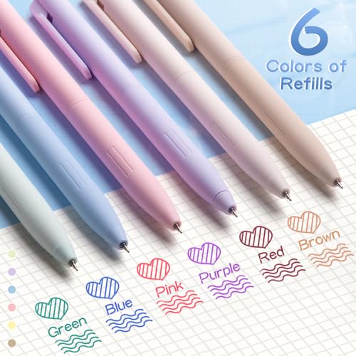 6 bolígrafos gel pastel coloridos retráctiles punta fina miniatura 6