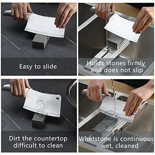 Antiskid Sink Bridge Knife Sharpening Stone Kit - Large Size Stainless Adjustable Whetstone Holder With 400/1000 Grit Sharpening Stones For Knives - Fit Any Sink Hold Any Whetstone And Clean Up Easy #TOP6