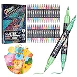 KEMYR Glitter Brush Markers Pens,72 Colors Dual Tip Glitter Pens Set 36 Pack Metallic Sparkle Markers for Cards, DIY Crafts, Doodle, Writing, Adults Coloring Books, Art Supplies Scrapbooking