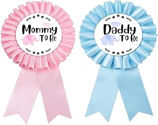 HAPPYLAND Elephant Baby Shower Decorations Boy Girl Mommy to Be and Daddy to Be Baby Shower Tinplate Badge Pin Baby Shower Party Gender Reveals Baby Shower Decoration Baby Shower Button New Dad Mommy to be sash for baby shower