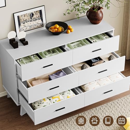 Image of BORNOON Dresser for Bedroom with 6-Drawer, 47.2 inch Modern Chest of Drawers with Metal Handles, X-Shape Base & Adjustable Center Leg, Anti-Tip Closet Organizers and Storage