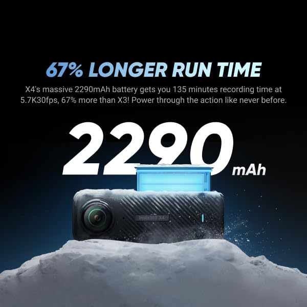 Insta360 X4 Waterproof 8K 360 Action Camera Kit | Live Stream, AI Editing, 72MP 360 Photo, 4K Wide-Angle Video Camera | Includes Selfie Stick, Extra Battery, Lens Cap, & 256 GB Micro SD Card