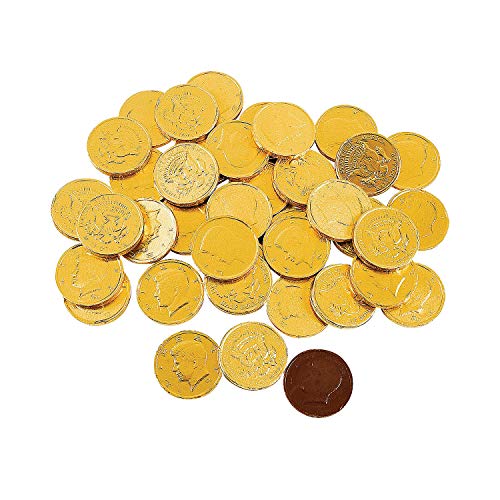 Fun Express Chocolate Coins | 1 Pound, Approximately 75 Gold Foil Wrapped Pieces, St. Patrick's Day, Mardi Gras, Novelty, Birthday Party and Parade Candy
