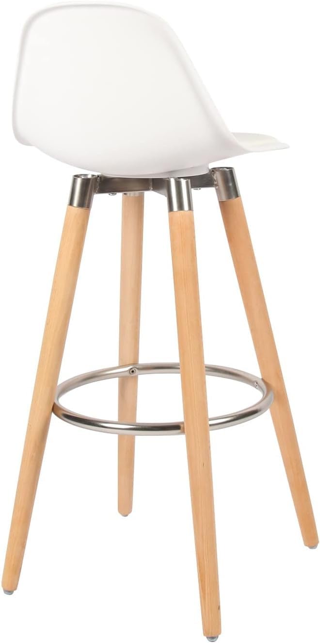 Box and beyond - Lot de 4 Tabourets de Bar - Hauteur 91 cm - Bois, Métal et Plastique Blanc - Repose-Pieds - Cuisine, Salon, Salle à Manger, Ilot de Cuisine, Bar - Style Moderne et Contemporain
