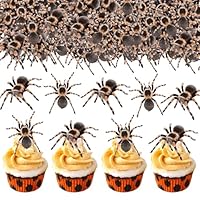 50 Stück Essbare Spinnen,Halloween Spinnen Deko Essbar,Spinnen Kuchendeko,Realistische Wolfsspinne Deko Essen Spinnen Cupcake Topper für Kuchen Deko Tortendeko Halloween Party