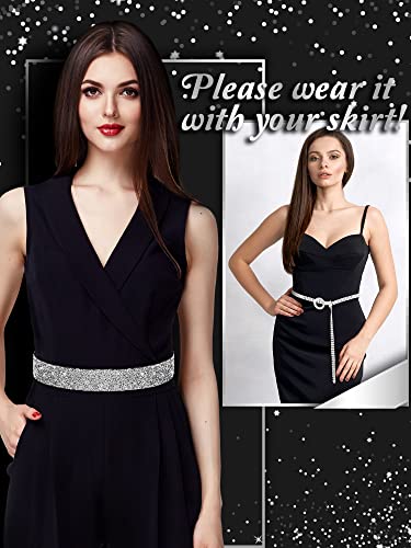 Pangda 2 Pcs Women Stretchy Rhinestone Dress Glitter Belts O Ring Buckle Bling Diamond Belts for Women Shiny Party4