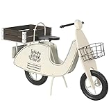 DRW Moto Vintage Blumenkasten aus Metall mit Holztablett in Weiß und Braun, 75 x 111 x 46 cm
