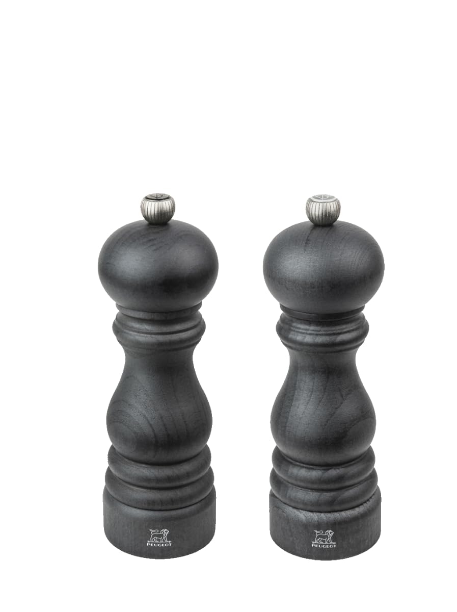 PEUGEOT - Duo Paris Graphite - Pfeffermühle + Salzmühle 18 cm - Klassische Einstellung - Aufgewertetes Holz mit PEFC-Siegel - Französische Herstellung - Farbe Graphite