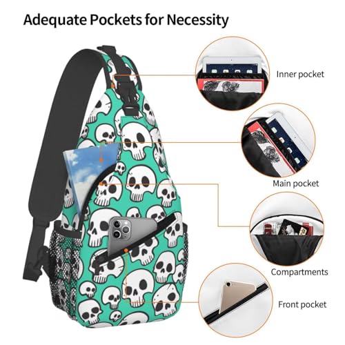 Skull Sling Bag Fashion Backpack Crossbody Gothic Shoulder Bag Halloween Bags Sport Daypack Cartoon Skull_Green4
