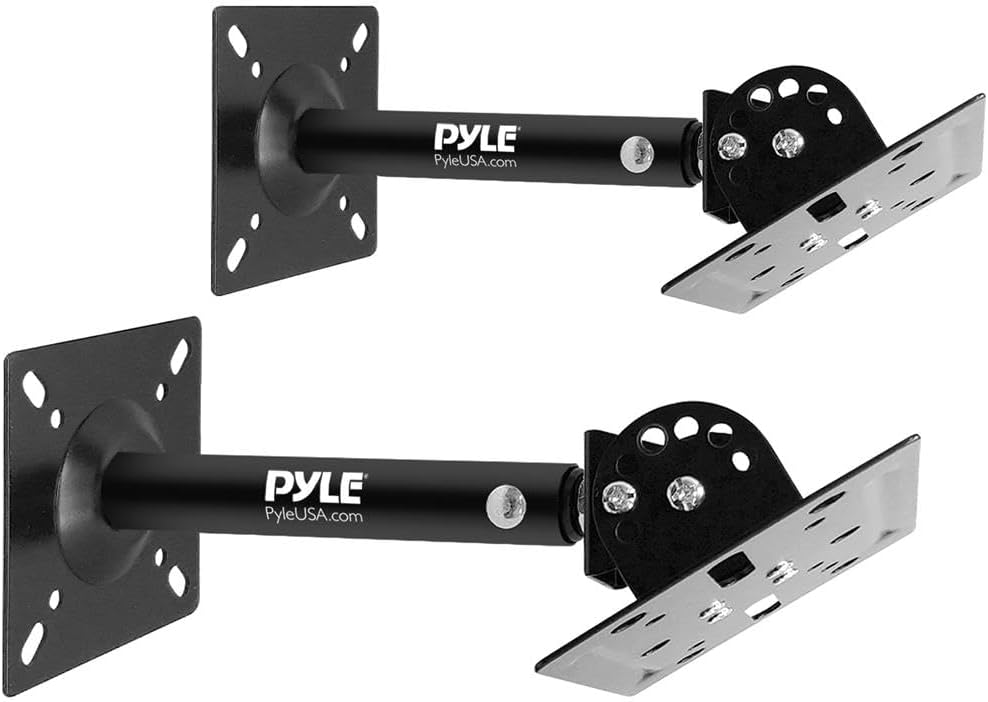 Speaker Wall Ceiling Mount Stand - Black Speaker Mounting Bracket w/Adjustable Swivel Tilt, Retractable Telescopic Arm - Home Surround Sound System Bookshelf Satellite Speakers - Pyle PSTNDC31 (Pair)