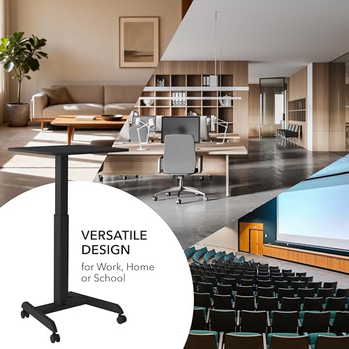 Image of Mount-It! Rolling Laptop Desk Adjustable Height (29.6 inch-44.2 inch), Mobile Workstation Cart with 23.6 inch x 20.5 inch Desktop, Small Sit-Stand Desk for Home, Office, or Classroom in Black
