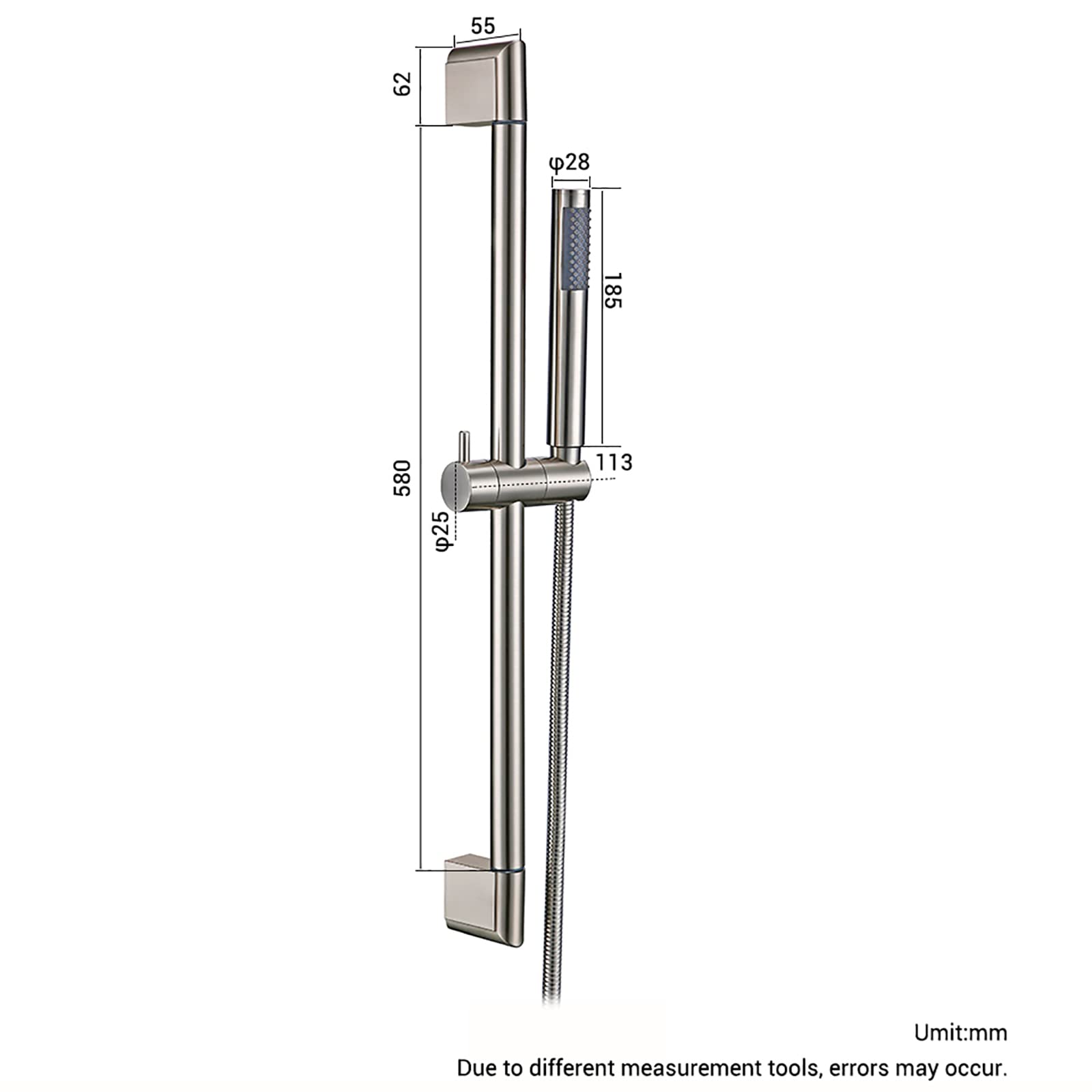 Asta Doccia Spazzolato Saliscendi Doccia 304 Acciaio Inox Asta Doccia Saliscendi Completo da Parete Regolabile Saliscendi per Doccia Completo con Doccetta, Tubo 150 cm, Supporto Regolabile