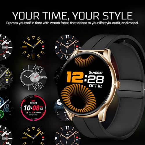 Image of GameSir Glavito Round Dial Smartwatch with 1.49 inch AMOLED Display, 100+ Sports Modes, IP67, Bluetooth Calling, Functional Crown Control, Health Tracking, 100+ Watch Faces, Men & Women (Magnetic Black)