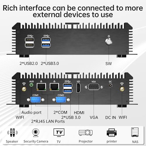 Image of Rugged Fanless Industrial Mini PC, Desktop Computer Core i5-4200U 1.6-2.6GHz, Win-10 Pro, 16G RAM, 256G SSD, 2xNICs, 2xCOM RS232, HDMI /VGA Port, 4xUSB3.0, WiFi, Auto Power On, Full Metal Case