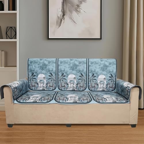 Image of Velvet Single Seater Sofa Cover with 2 Seat and Back Covers, 2 Hand Rest Covers - Elephant dome Design - Washable Fabric - Stylish Sofa Cover for Modern Living Room (Grey, 1 Seater With Arm Covers)