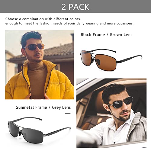 Sungait Ultra Lightweight Rectangular Polarized Sunglasses Uv400 Protection (Black Frame Brown Lens+Gunmetal Frame Gray Lens) #TOP2