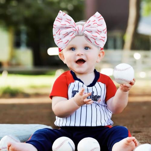 Baseball Baby Bow Headband High Stretchy Soft Nylon Headbands for Infant Girls Toddler Handmade Hairbands with Bows Baseball Hair Accessories Red Blue3