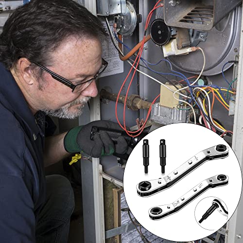 Hvac Service Wrench Tools:3/16” to 3/8” 5/16'' x 1/4''Air Conditioner Valve Ratchet Wrench with 2 Hexagon Bit Adapter Kit for Air Refrigeration and Equipment Repair Tools Clearance - Image 7