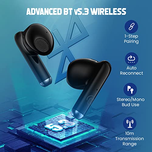 Image of pTron Bassbuds Xtreme Truly Wireless in Ear Earbuds with mic, 32Hrs Playtime, Bluetooth Headphones 5.3, 13mm Driver, Stereo Calls TWS Earbuds, Deep Bass, IPX4 & Type-C Fast Charging (Blue /Black)