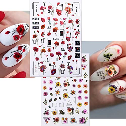 Yosomk 9 Sheets Flower Nail Art Stickers Decals Spring Butterfly Nail Decals 3D Self-Adhesive Nail Art Supplies Leaf Feather Laser Colorful Nail Accessories Decorations For Women Acrylic Nail Design. #TOP3