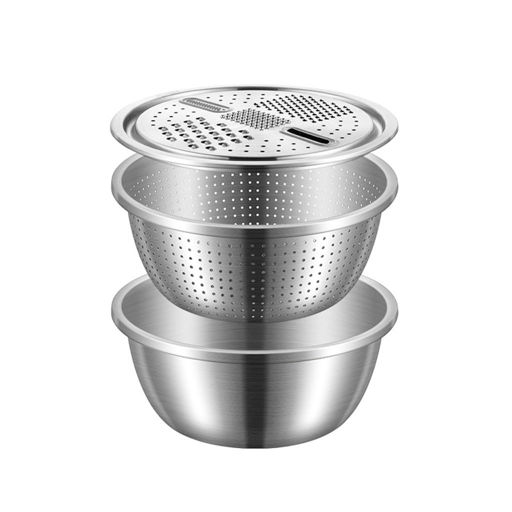 Metallsieb und Schüsseln, 3-in-1 Edelstahl Micro-Perforierte Küchensieb Nudelsieb mit Griffen, Abtropfsieb Seiher für Nudeln Obst Reis Gemüse, Spülmaschinenfest(Size:30CM,Color:Silber)