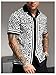 SHENHE Men's Button Down Short Sleeve Leopard Print Shirt Lapel Collar Casual Top Black and White Medium