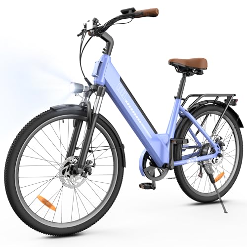 Finbike 26 Zoll E Bike für Erwachsene, 7-Gang Elektrofahrrad mit abnehmbarem 36V 13Ah Akku, 25 km/h und 88KM Reichweite, voll ausgestattet mit Ablagen, Autolampen und Stoßdämpfung