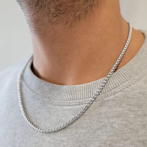 Ochcoh Sterling Silver Clasp Wheat Rope Chain For Men, 20 Inch Sterling Silver Chain Necklace Chains For Men 3Mm Diamond Cut Mens Silver Chain Necklace Mens Jewelry Wheat Rope Chains For Mens Gifts #TOP1
