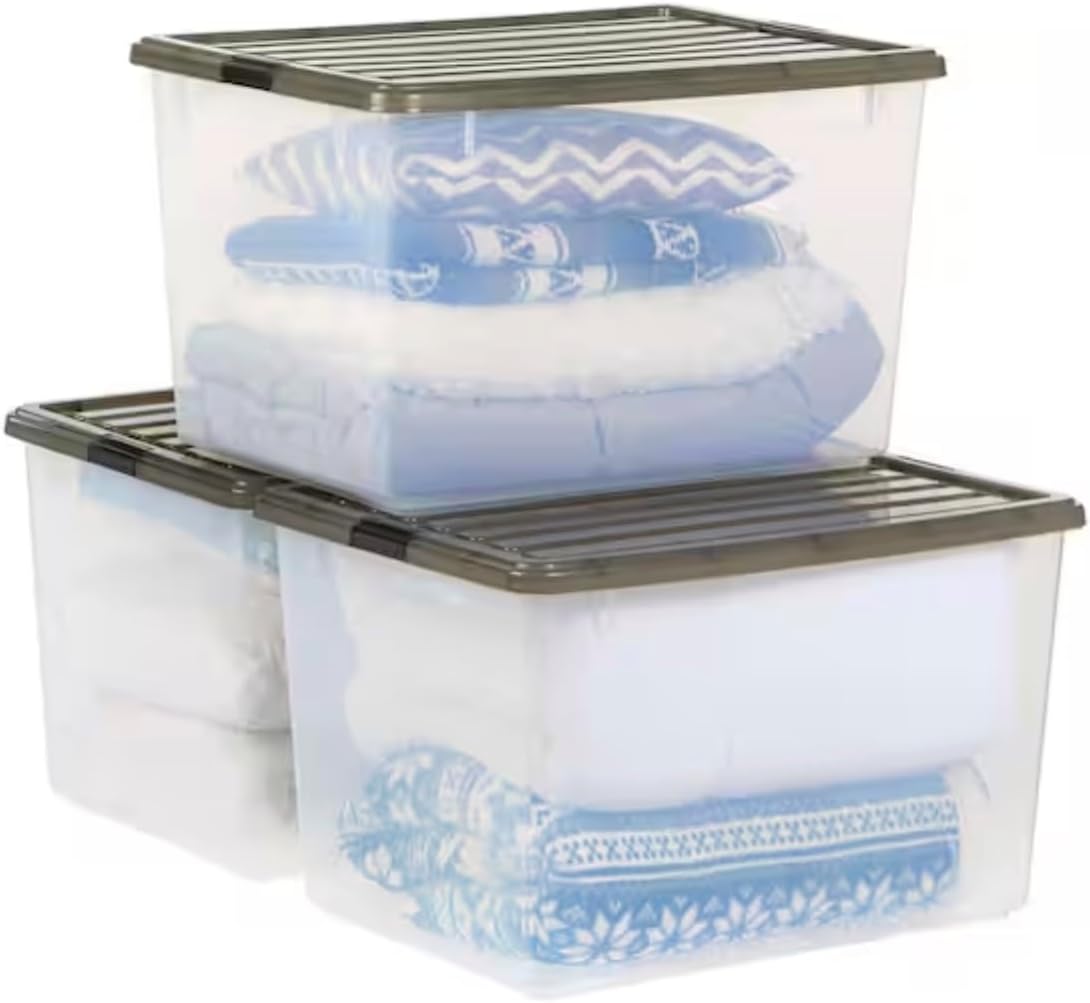 Clear Plastic Storage Bin with Buckles, 144 QT (3-Pack) VM19818