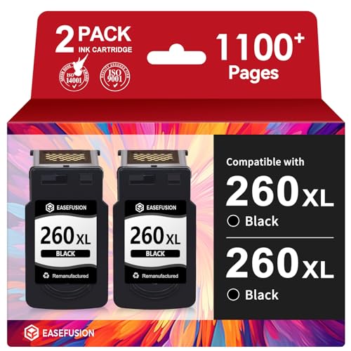 Image of EaseFusion 260XL Black Ink Cartridge Replacement for Canon 260 PG-260 PG-260XL PG260 PG260XL, Compatible with PIXMA TS6420a TS6420 TR7020a TS5300 TS5320 TR7020 Printer (2 Black, High Yield)