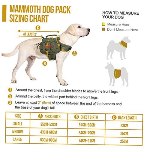 OneTigris Mammoth Hunderucksack 2.0 Version Reißen Camping Wandern Hundebackpack für M/L Größe Hunde (L, Ranger Grün)