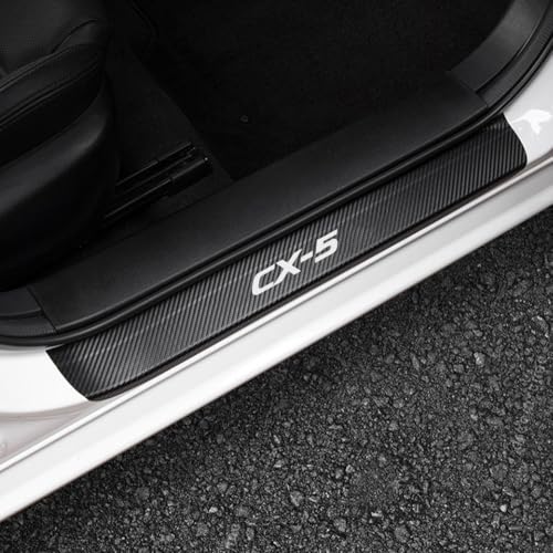 LEXLEY for Mazda 2013-2026 CX-5 Carbon Fiber Style Leather Door Sill Protector Anti-Dirty Scuff Plate Cover Guard Sills Protector Trim,Welcome Pedal Protect 4PCS-Sliver