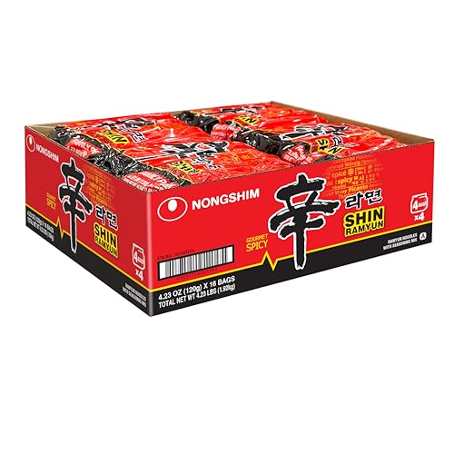 Nongshim Ramen Noodles, Gourmet Instant Ramen, Premium Microwavable Noodle Soup, Spicy Shin, Family Pack, 4.23 Ounce (Pack of 16) - Packaging Graphic May Vary image 5
