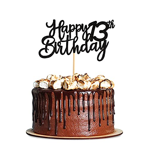 Image of FestikoBlack Glitter 13th Happy Birthday Cake Topper Boys Girls Food Picks for Celebrating Thirteen Years Old Birthday Anniversary Party Decorations Supply