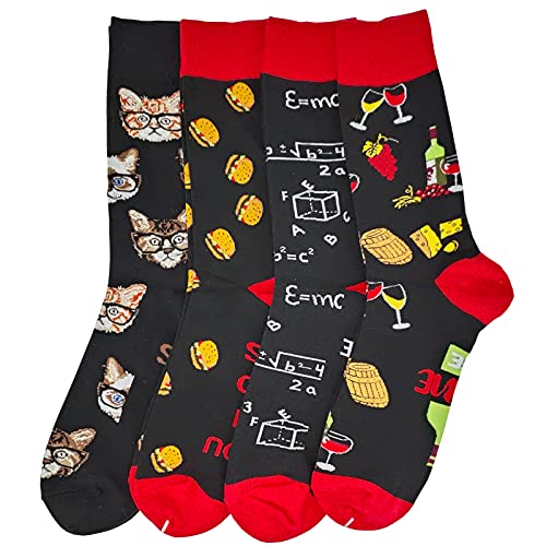 Hsell Mens Funny Saying Pattern Dress Socks Novelty Crazy Design Cotton Socks For Men Unisex Fancy Gifts (4 Pairs - Cat Saying) #TOP1