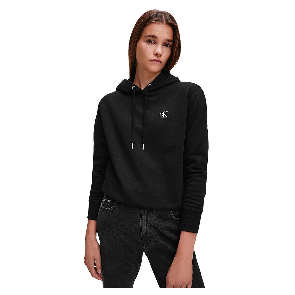 Calvin Klein Jeans Women Sweatshirt Ck Embroidery no Hood, Black (Ck Black), XXS