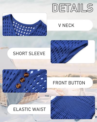 Image of Haloumoning Girls Crochet Swim Beach Cover Up Kids Fashion Button Short Sleeve Swimsuits Cover Ups 5-14 Years