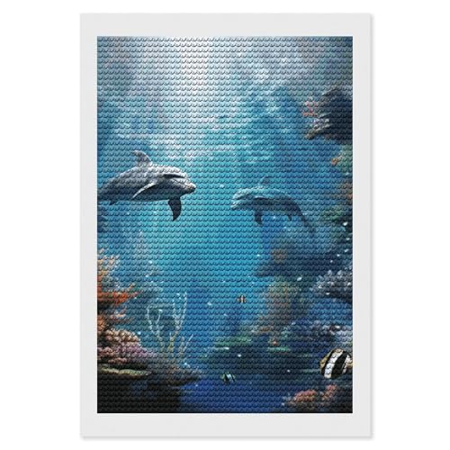 Kit d'art diamant adulte poisson sous-marin océan bleu broderie ronde