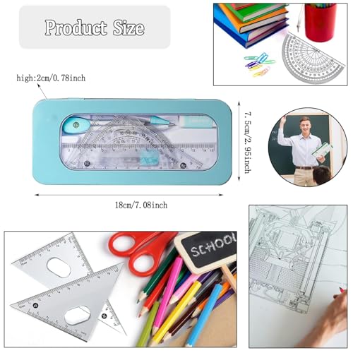 Fonyiunce Zirkel Set Geometrieset 7-Teili, Zirkel Set, Ein Komplettes Lernset, Federmäppchen mit Zirkel und Geodreieck, Schnellverstellzirkel Stream, für Schule, Büro, Uni, Zeichnen, Grundschule