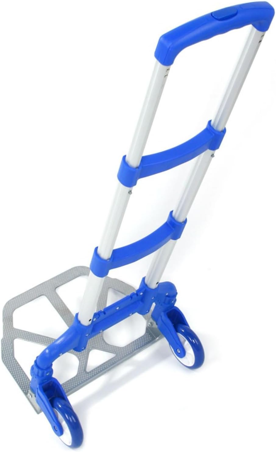 Folding Hand Truck, 165 Lbs Capacity Portable Collapsible Aluminum Luggage Cart with Bungee Cord, Heavy Duty Dolly Push Trolley for Moving, Travel, Shopping, Office Use, Blue