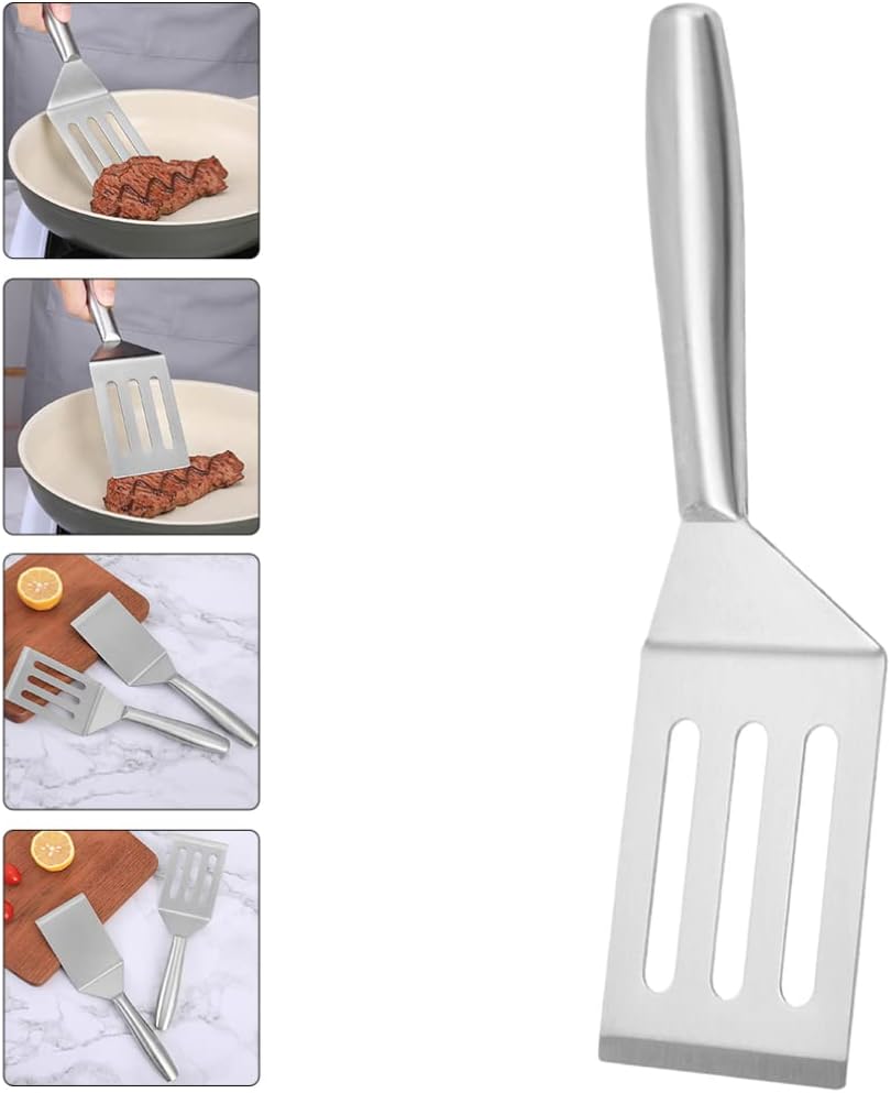 Stainless Steel Spatula Pancake Turner Metal Griddle Flipper Cooking Spatula Steak Shovel Frying Spatula Scraper for Bbq Grill Flat Top Cooking (Color : Silver 2, Size : 26.8X7.5X3CM)