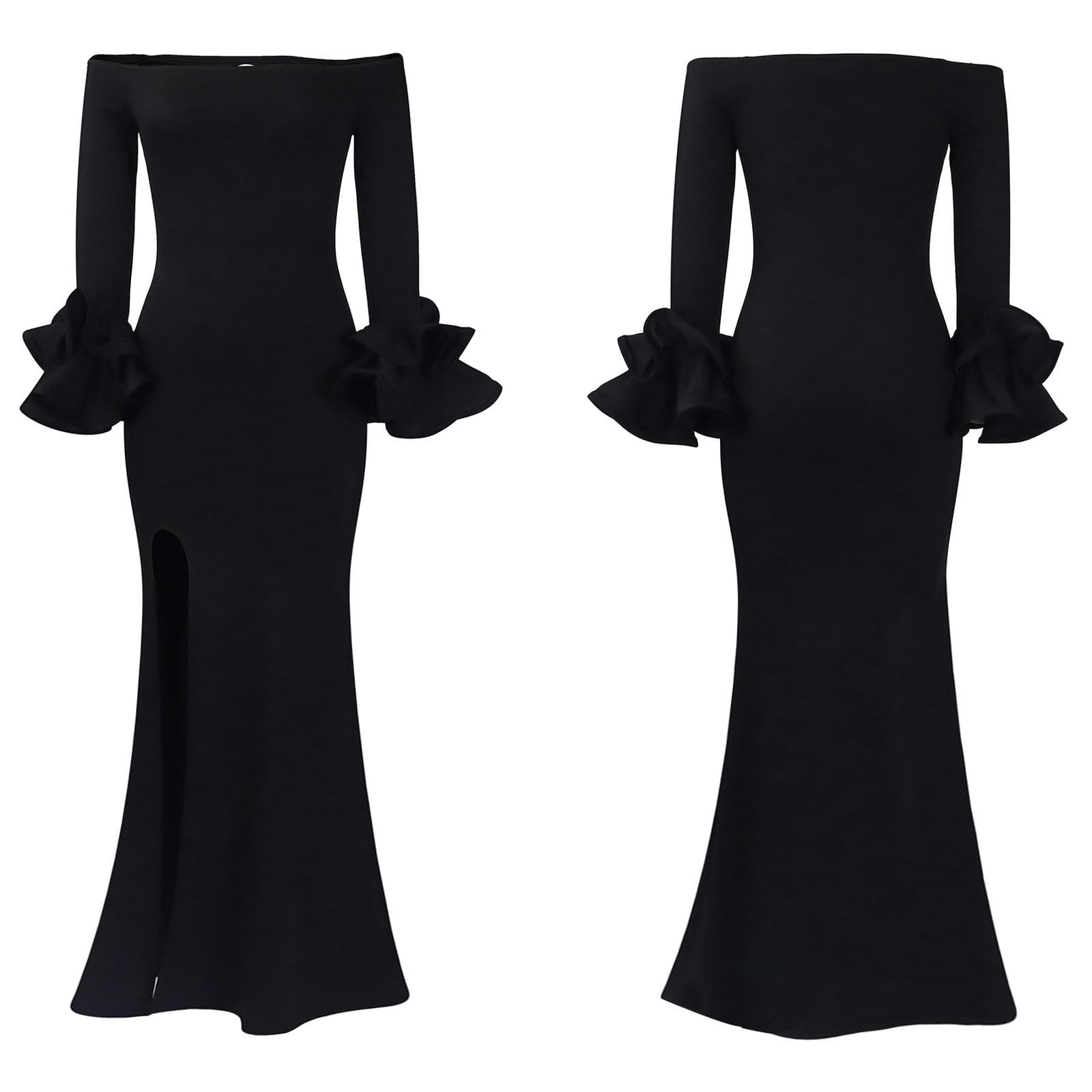 Abiti da Donna Abito da Donna con Il Collo della Spalla E Maniche di Loto, Vestito Sottile, Abito alla Moda E Lungo con Un Abito Comodo-Verde-m