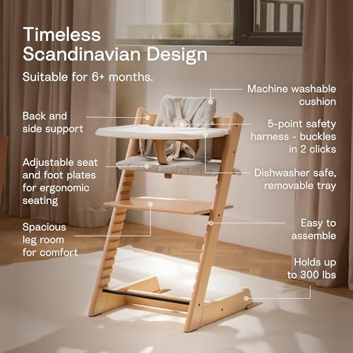 Image of Stokke Tripp Trapp High Chair 2 (Heather Mauve), Cushion 2 (Heather Mauve) + Stokke Tray (White) - Includes Chair + Baby Set with Removable Harness for Children 6-36 Months