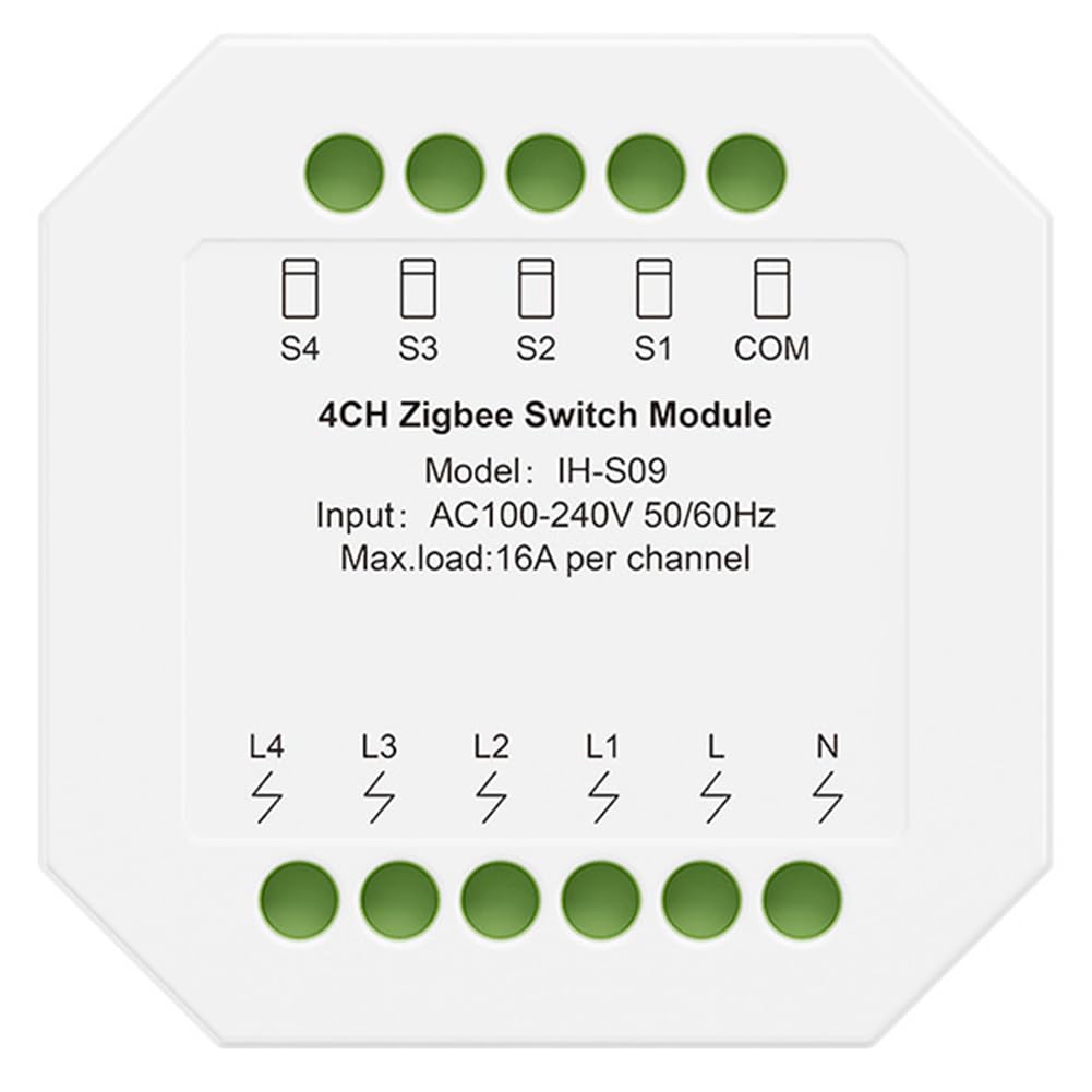 Jnchdghwa Smart Relay Switch Relay Switch Module 16A IH-S09 AC100-240V Tuya Smart Life Remote Control for Home Automation System 4CH