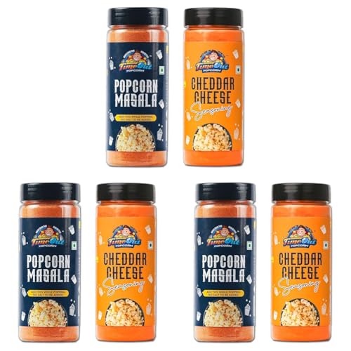 Image of TimeOut Popcorn Cheddar Cheese and Popcorn Masala Seasoning, Multi-Purpose Powder, Popcorn and Snacks Flavoring,Pack of 6, 100g Each