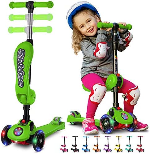 Y100 2-in-1 Scooter for Kids with Folding Removable Seat ZERO ASSEMBLY–Adjustable Height Kick Scooter for Toddlers Girls & Boys 2-12 Years-Old – Fun Outdoor Toys for Kids Fitness 3 LED Flashing Wheels