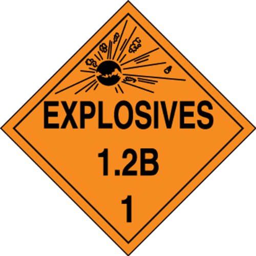 Image of Accuform MPL110CT100 PF-Cardstock Hazard Class 1 /Division 2B DOT Placard, Legend inchExplosives 1.2B 1 inch with Graphic, 10-3 /4 inch Width x 10-3 /4 inch Length, Black on Orange (Pack of 100)