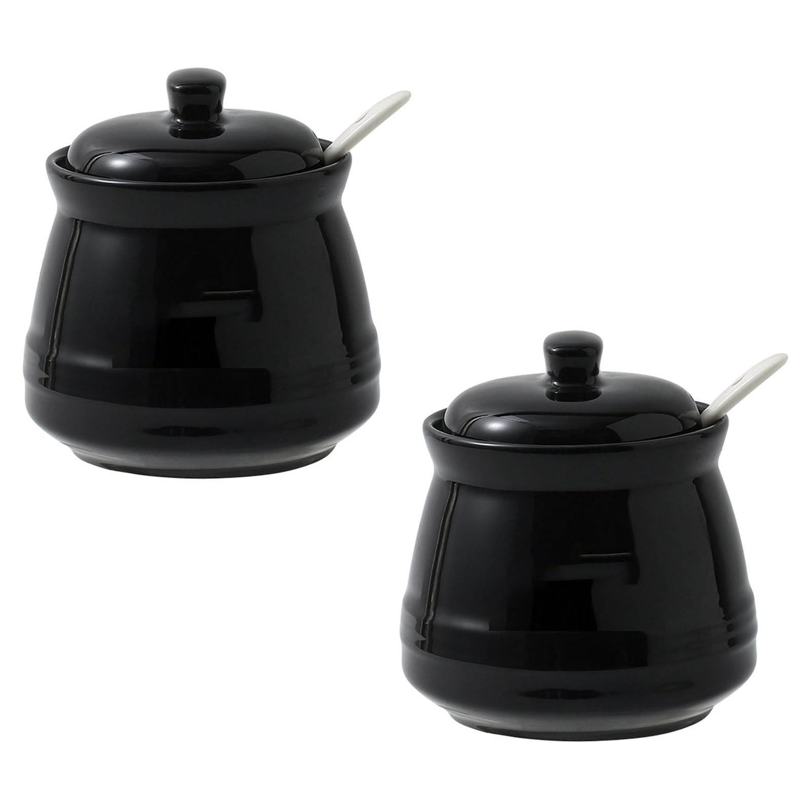 Winlauyet 2-Pack 340ml/11.5oz Sugar Bowls with Lid and Spoon Breakfast Tea and Coffee Service Conditment for Kitchen Seasoning Microwave and Dishwasher Safe (Black)