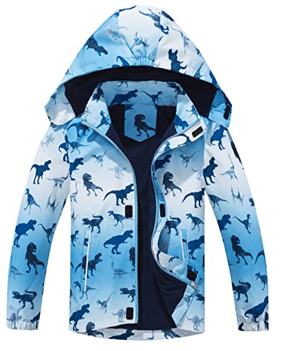 Adorel Jungen Regenjacke Gefüttert Wasserabweisend Blau Dino 128-134 EU (Herstellergröße 130) Cover