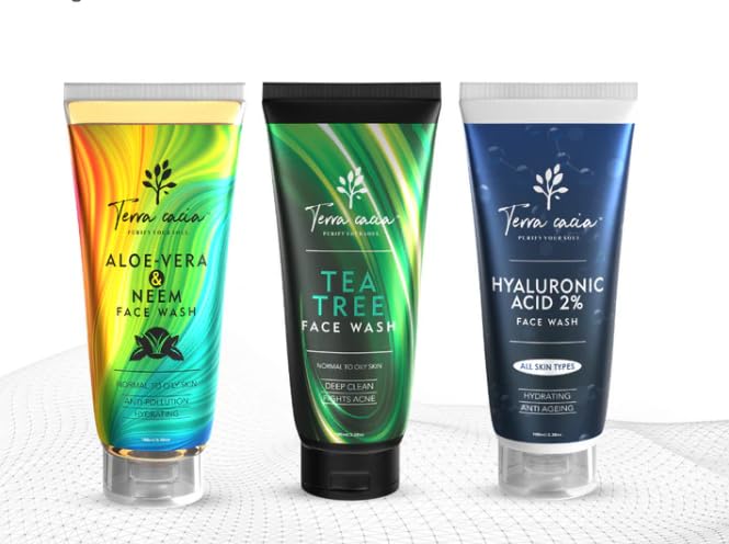 TERRA CACIA Combo Of Hyaluronic Acid 2% Face Wash | Aloe Vera & Neem Face Wash And Tea Tree Face Wash | Face Wash for Mens and Womens